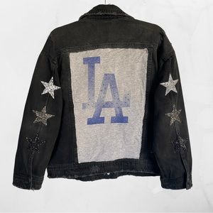 Reworked Los Angeles Dodgers Distressed Jean Jacket Bedazzled - Large
